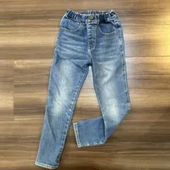 デニムブルー スリムフィット 裏起毛長ズボン