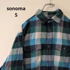 USA 헌 옷 SONOMA 긴소매 네루 셔츠 체크 S 블루