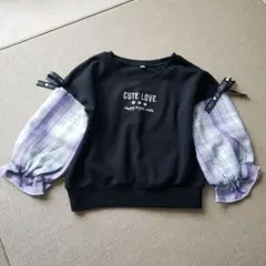 CUTE LOVE チェック柄袖 トレーナー ブラック