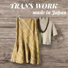 【TRANS WORK 】【日本製】ウールチェックマーメイドスカートMサイズ9号