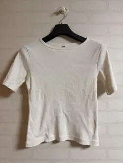 ホワイト リブボートネックT 5分丈 Sサイズ UNIQLO