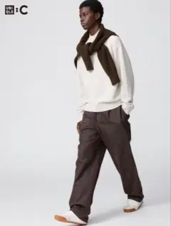 新品未使用 ユニクロC タックストレートパンツ デニム ダークブラウン 79