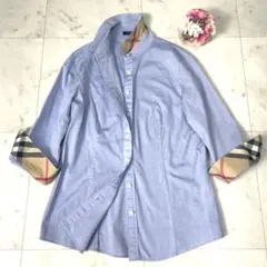 専用【極美品】バーバリーロンドン シャツ メガチェック 刺繍 38 M ブルー