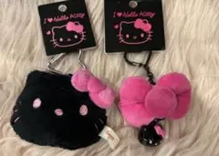 キティ♡フェイス形マスコットホルダー リボンキーホルダー ブラック