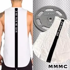 Mサイズ☠NO PAIN NO GAIN♛タンクトップ メンズ 白 ジム 男性