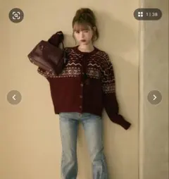 TITTY&CO. ノルディック柄ボンボン付きニットカーディガン