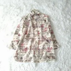 Liliane Burty 　花柄リネンフリルスタンドカラースキッパーシャツ S