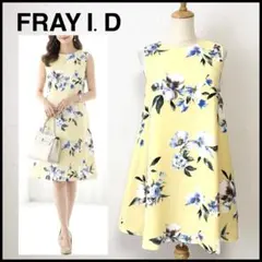 【美品】フレイアイディー ノースリーブ ワンピース 膝丈 花柄 イエロー M