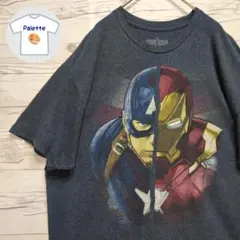 マーベル　アイアンマン　キャプテン・アメリカ　ムービーT　映画　青　ブルーグレー