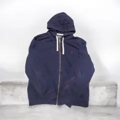 【希少XXL】ポロラルフローレン フルジップパーカー ネイビー 赤ポニー刺繍