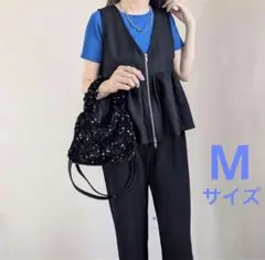 しまむら Lutique 前ZIPティアードベスト M ブラック