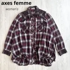 【アクシーズファム】フリル レース チェックシャツ ブラウス F ボルドー 美品のサムネイル