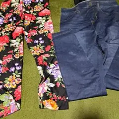 花柄レギンスとデニムスキニーセット