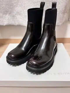 CHARLES&KEITH ニットソックス リッジッドソールチェルシーブーツ