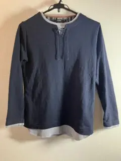 【Confirm】長袖カットソー フェイクインナー M ネイビー 重ね着