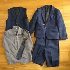 美品　ワンダーファクトリー　フォーマルスーツ ネイビー チェック柄 110cm