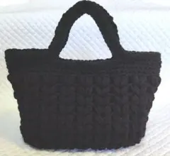トートバッグ ブラック 黒 グラニーバッグ かぎ針編み 玉編み ハート 編み込み