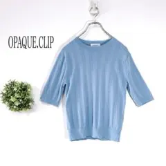 【美品】OPAQUE.CLIP 【Ｌ】水色 半袖サマーニット ストライプデザイン