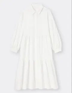 GU ティアードシャツワンピース 白 ロングワンピ フレア きれいめ 春夏