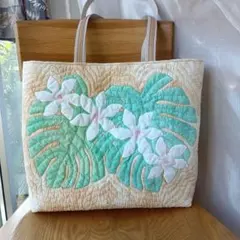 ハワイアンキルト　バッグ　モンステラ
