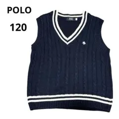 POLO ケーブルニット ベスト 120 ネイビー チルデンベスト フォーマル