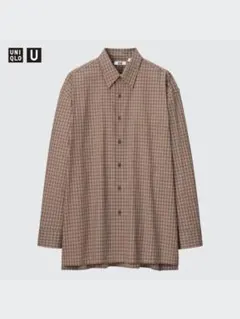 【UNIQLO U】チェックオーバーシャツ S ブラウン系