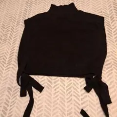 黒 ニットベスト タートルネック クロップド