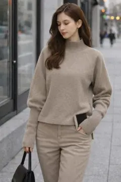 FLEN ベージュ ハイネックセーター