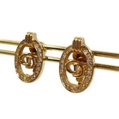 美品 正規品 クリスチャンディオール イヤリング ラインストーン CDロゴ 金