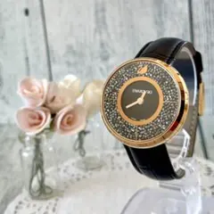 【希少】Swarovski スワロフスキー 時計 クリスタルライン ゴールド黒のサムネイル