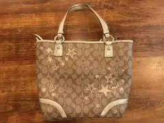 本物 COACH ヘリテージ シグネチャー トート スタープリントチャームなし