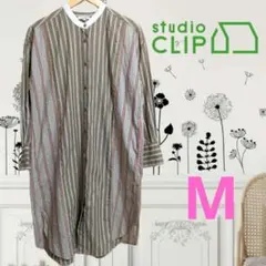 studio CLIP ストライプ 切り替え コットンシャツワンピース M