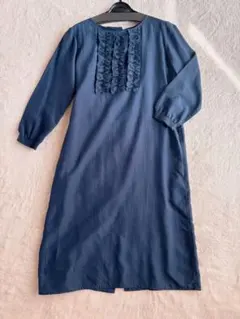 SOFIE D’HOORE フレアワンピースドレス 紺 ガール GIRL オーガンジースリーブXラインキーネックロング