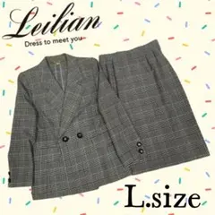 T41【Leilian】セレモニーチェック柄ビジネススカートスーツグレー L寸のサムネイル