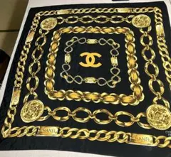 CHANEL スカーフ ココマーク チェーン柄 ブラック - メルカリ