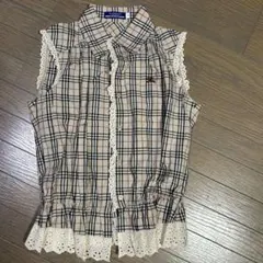 美品 バーバリーブルーレーベル ノースリーブシャツ ノバチェック 刺繍ロゴ 38