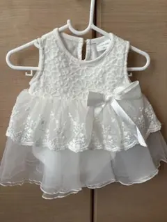 ホワイトベビードレス フラワー刺繍 66cm 70cm