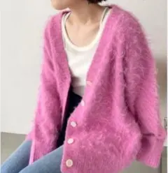 【LOWRYS FARM】ピンク Vネック カーディガン