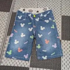 カラフル　ミッキー プリント デニムハーフパンツ