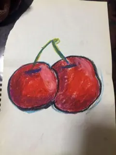 手描きイラスト さくらんぼ クレヨン画