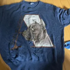 HARDY AMIES 犬刺繍 ネイビー ニットセーター