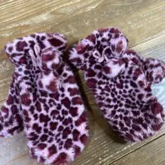 ヒョウ柄ファーミトン ワインレッド