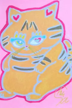 ハートいっぱいシリーズ】A5 額無し☆絵画 イラスト 猫絵 アート 猫
