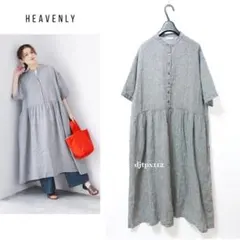 極美品*HEAVENLY 2023*リネンギンガムチェック ギャザーワンピース