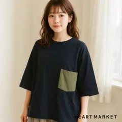 T MARKET コットン切替Tシャツ ネイビー F ナチュラル