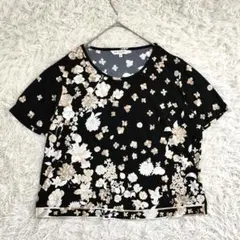 24778✨レオナール 44トリム 花柄 カットソー ポリエステル100% 黒のサムネイル