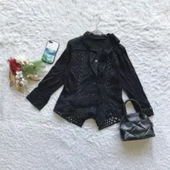 ヒロココシノ ブラウス 長袖 エンブロイダリー 38/M 透け編み オフィス 黒のサムネイル
