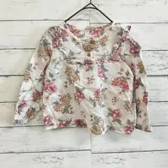 【H&M】トップス 花柄 ホワイト系 フリルデザイン 長袖 コットン100％