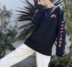 新品未使用 オーバーサイズ 袖プリント ロンT カットソー ロゴ