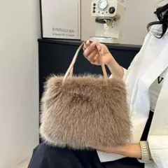 SALEフェイクファー 2wayバッグ トートバッグ ショルダーバッグ ベージュ